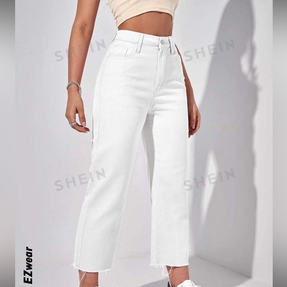 Cropped Raw Hem High Rise Straight Leg Jeans Size 4